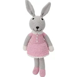 Doudou lapin au crochet rose avec hochet