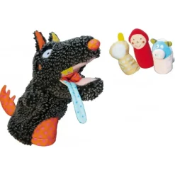 Doudou marionnette Louloup le loup et ses 3 petites marionnettes de doigts
