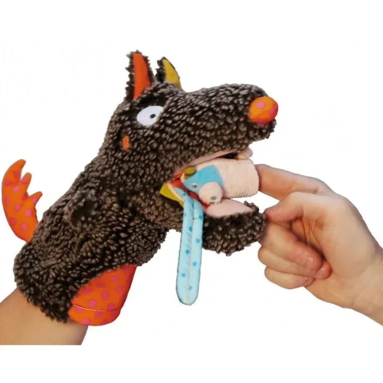Doudou marionnette Louloup le loup et ses 3 petites marionnettes de doigts