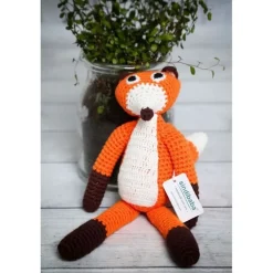 Doudou renard orange au crochet avec grelot