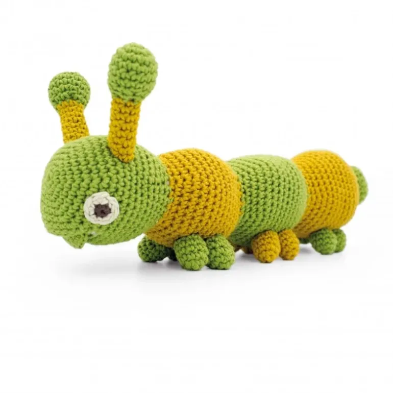 Jouet Apaisant Chiara la chenille verte 100% coton bio