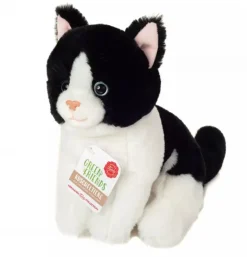 Peluche chat assis noir et blanc - 20 cm