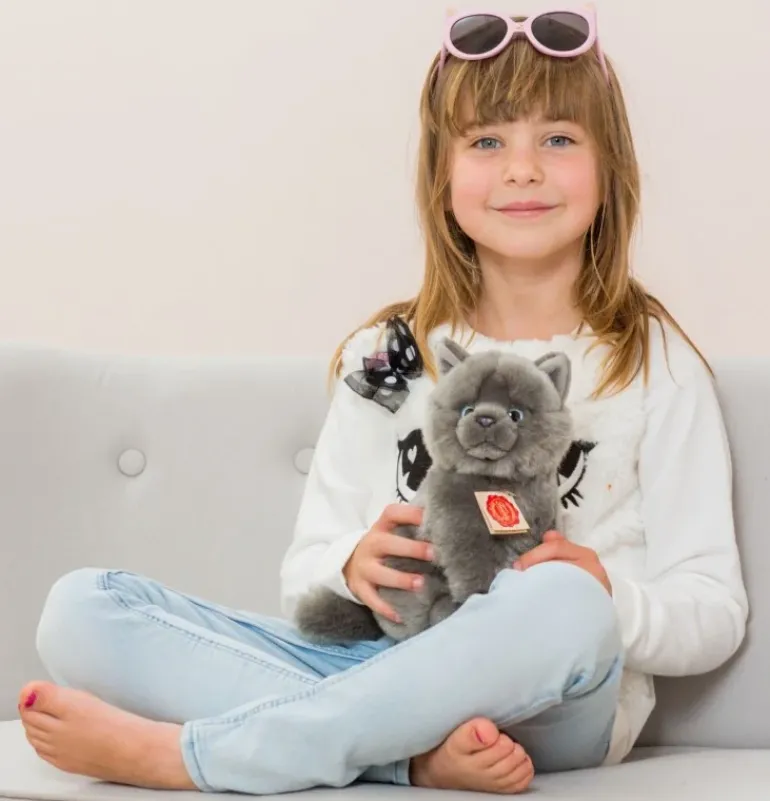 Peluche chat chartreux assis - 20 cm