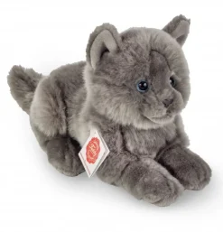 Peluche chat chartreux couché - 20 cm