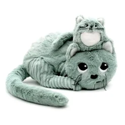 Peluche chat Miaou maman et son bébé vert menthe