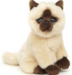 Peluche chat siamois beige-marron assis - 21 cm