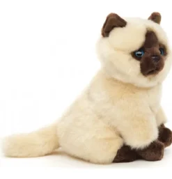Peluche chat siamois beige-marron assis - 21 cm