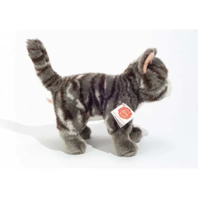Peluche chat tigré gris debout - 20 cm