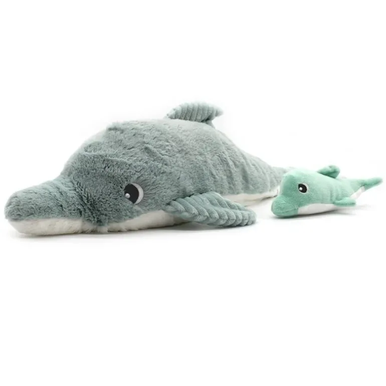 Peluche dauphin Tofou maman et son bébé menthe
