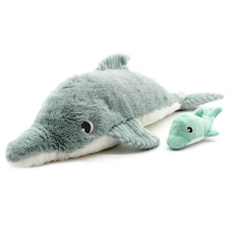 Peluche dauphin Tofou maman et son bébé menthe