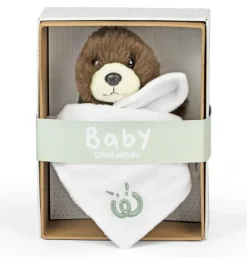 Peluche doudou bébé loutre avec mouchoir