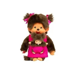 Peluche Kiki Monchhichi Maman et bébé rose - 20 cm