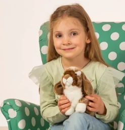 Peluche lapin assis tacheté marron foncé et blanc - 20 cm