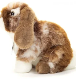Peluche lapin assis tacheté marron foncé et blanc - 20 cm