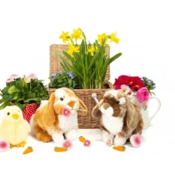Peluche lapin assis tacheté marron foncé et blanc - 20 cm