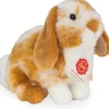 Peluche lapin assis tacheté marron clair et blanc - 20 cm