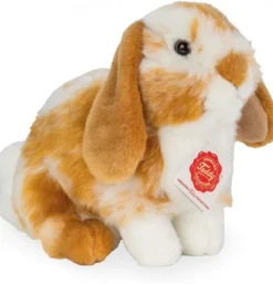 Peluche lapin assis tacheté marron clair et blanc - 20 cm