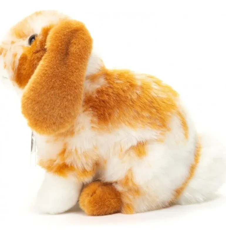 Peluche lapin assis tacheté marron clair et blanc - 20 cm
