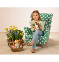 Peluche lapin assis tacheté marron clair et blanc - 20 cm