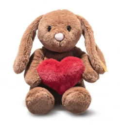 Peluche lapin Hoppie Love avec cœur marron - 16 cm