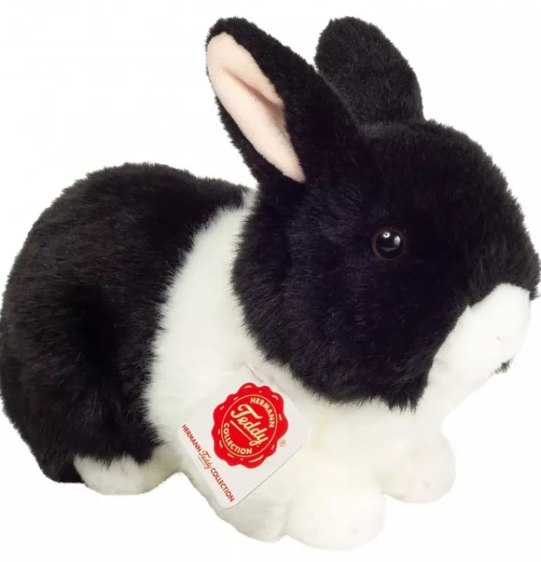 Peluche lapin noir et blanc - 23 cm