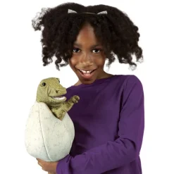 Peluche marionnette Bébé dinosaure dans son oeuf