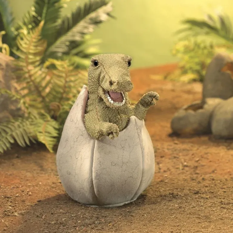 Peluche marionnette Bébé dinosaure dans son oeuf