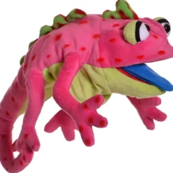 Peluche marionnette Caméléon rose