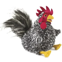 Peluche marionnette coq Plymouth Rock barré