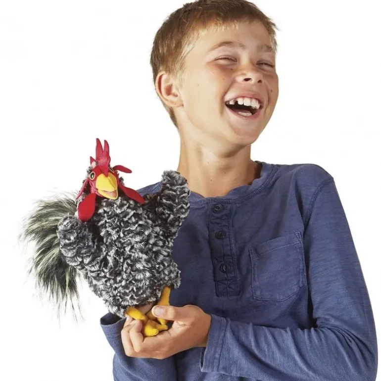 Peluche marionnette coq Plymouth Rock barré