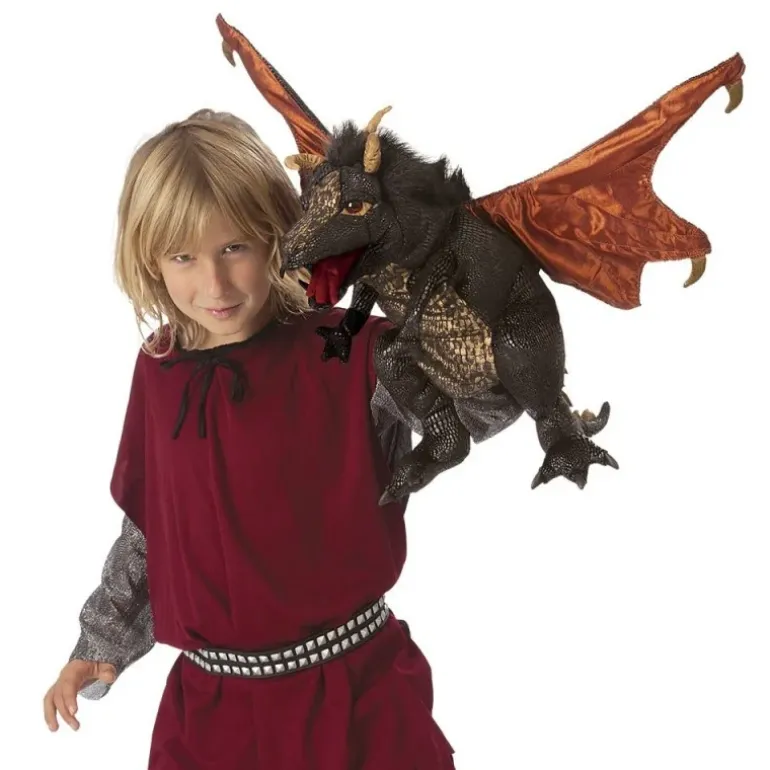 Peluche marionnette Dragon noir