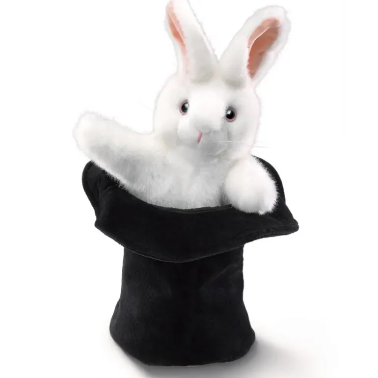 Peluche marionnette Grand lapin dans chapeau