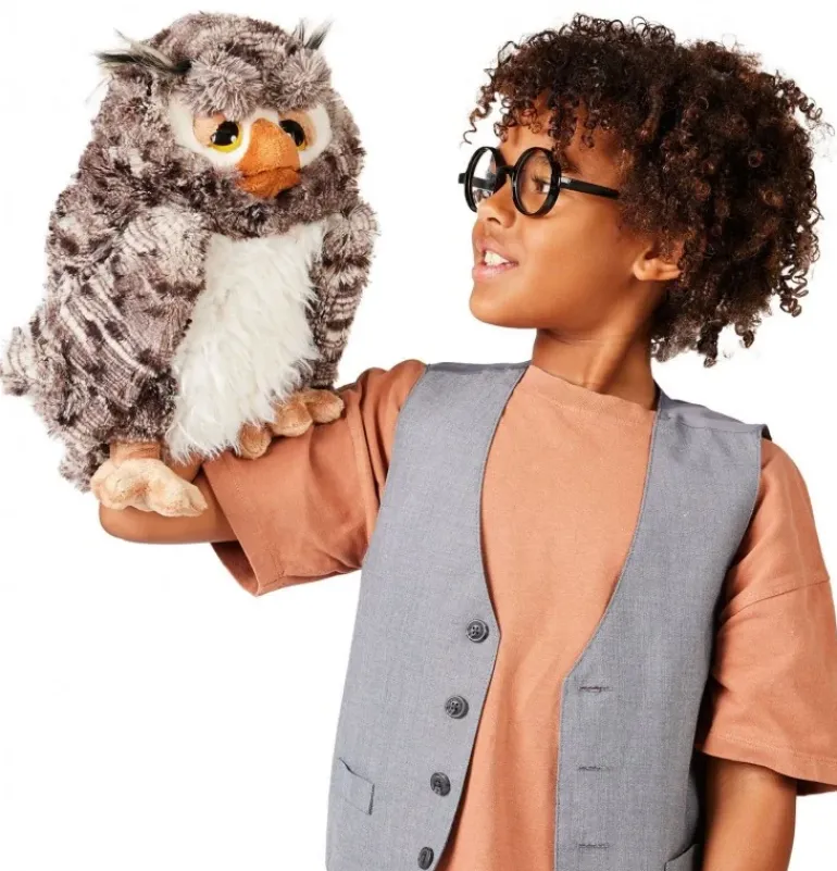 Peluche marionnette Hibou sage