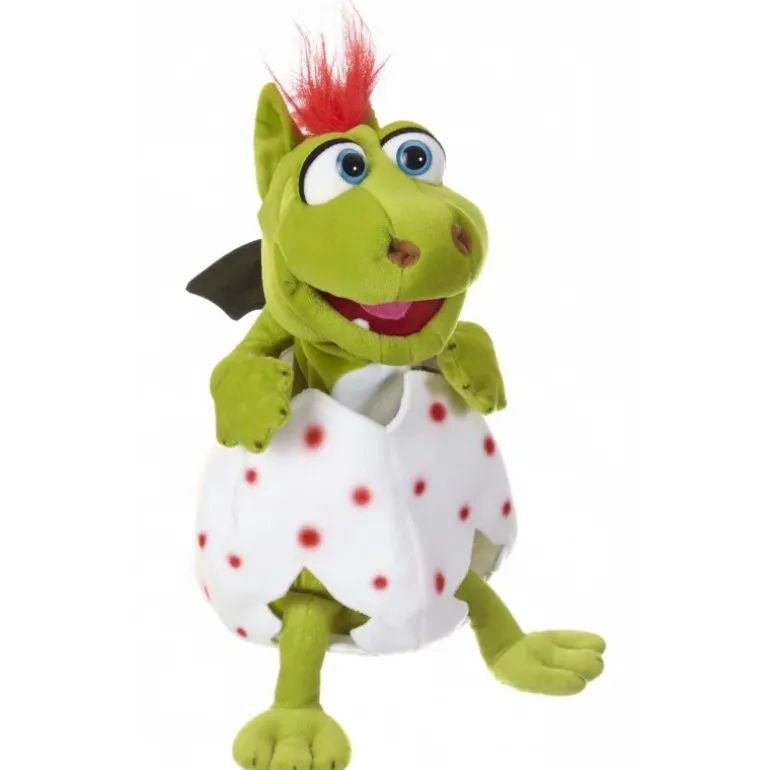 Peluche marionnette Le petit dragon Gregor dans son oeuf
