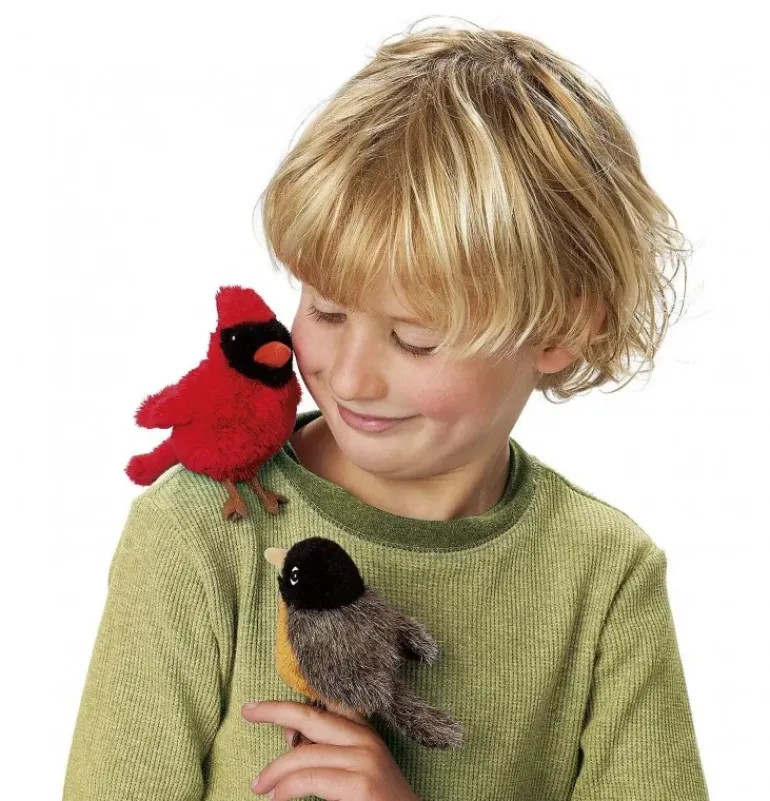 Peluche marionnette Mini oiseau cardinal