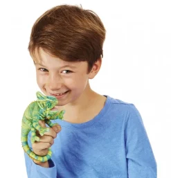 Peluche marionnette mini caméléon
