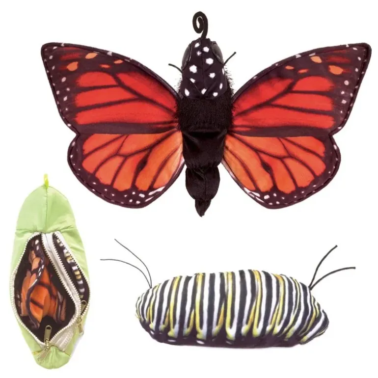 Peluche marionnette Métamorphose du papillon monarque