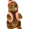 Peluche marmotte avec bonnet et gilet beiges - 25 cm