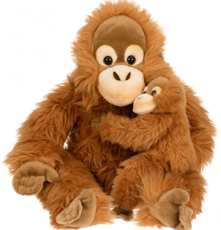 Peluche orang-outan avec bébé, assis - 30 cm