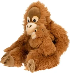 Peluche orang-outan avec bébé, assis - 30 cm