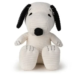 Peluche Snoopy assis en velours côtelé crème dans boîte cadeau - 27 cm