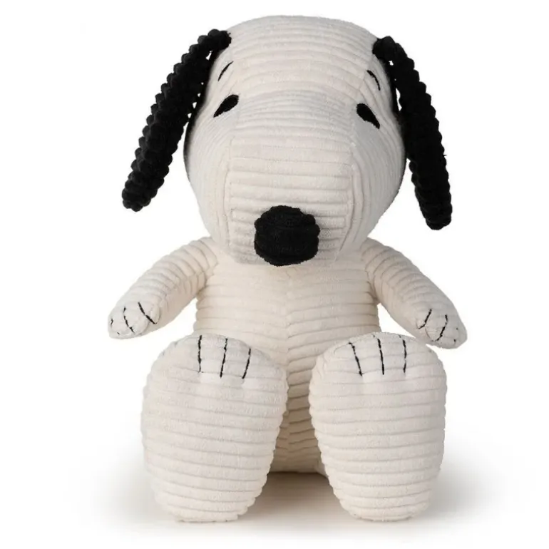 Peluche Snoopy assis en velours côtelé crème dans boîte cadeau - 27 cm
