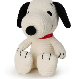 Peluche Snoopy assis en velours côtelé crème – 12 cm