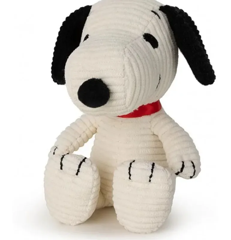 Peluche Snoopy assis en velours côtelé crème – 12 cm