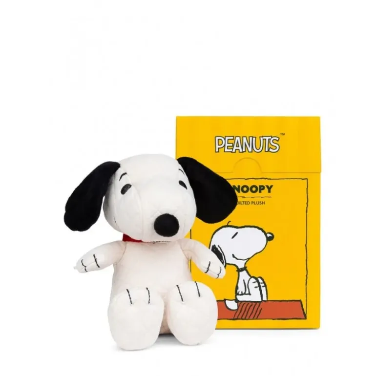 Peluche Snoopy matelassé crème dans boite cadeau - 17 cm