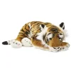 Peluche tigré brun couché - 70 cm