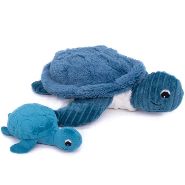 Peluche tortue maman bébé Sauvenou bleue