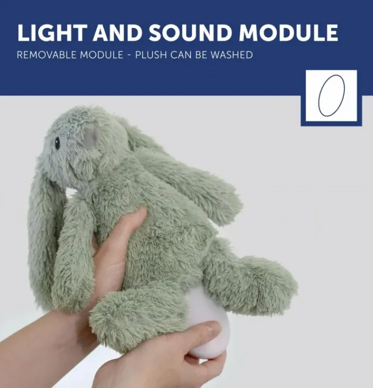 Peluche veilleuse bruit blanc RO le lapin vert