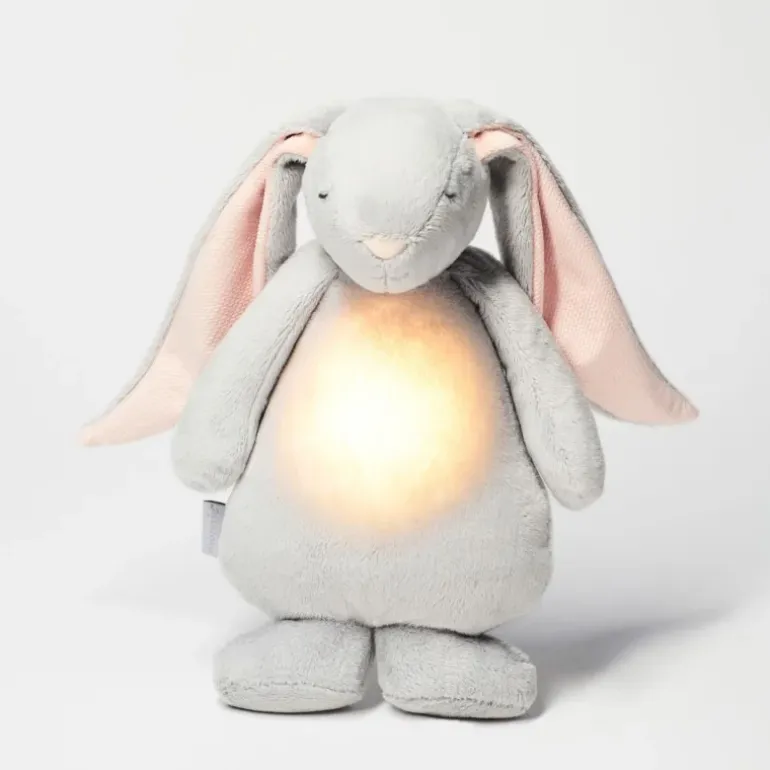 Peluche veilleuse Lapin magique Moonie gris/rose avec son & lumière