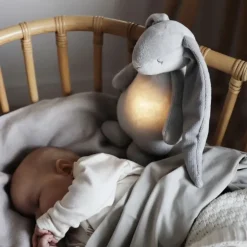 Peluche veilleuse Lapin magique Moonie gris avec son & lumière